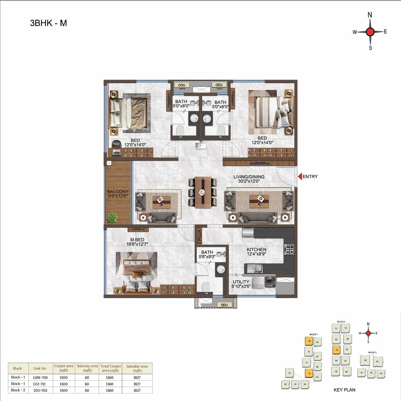 3BHK floor plan