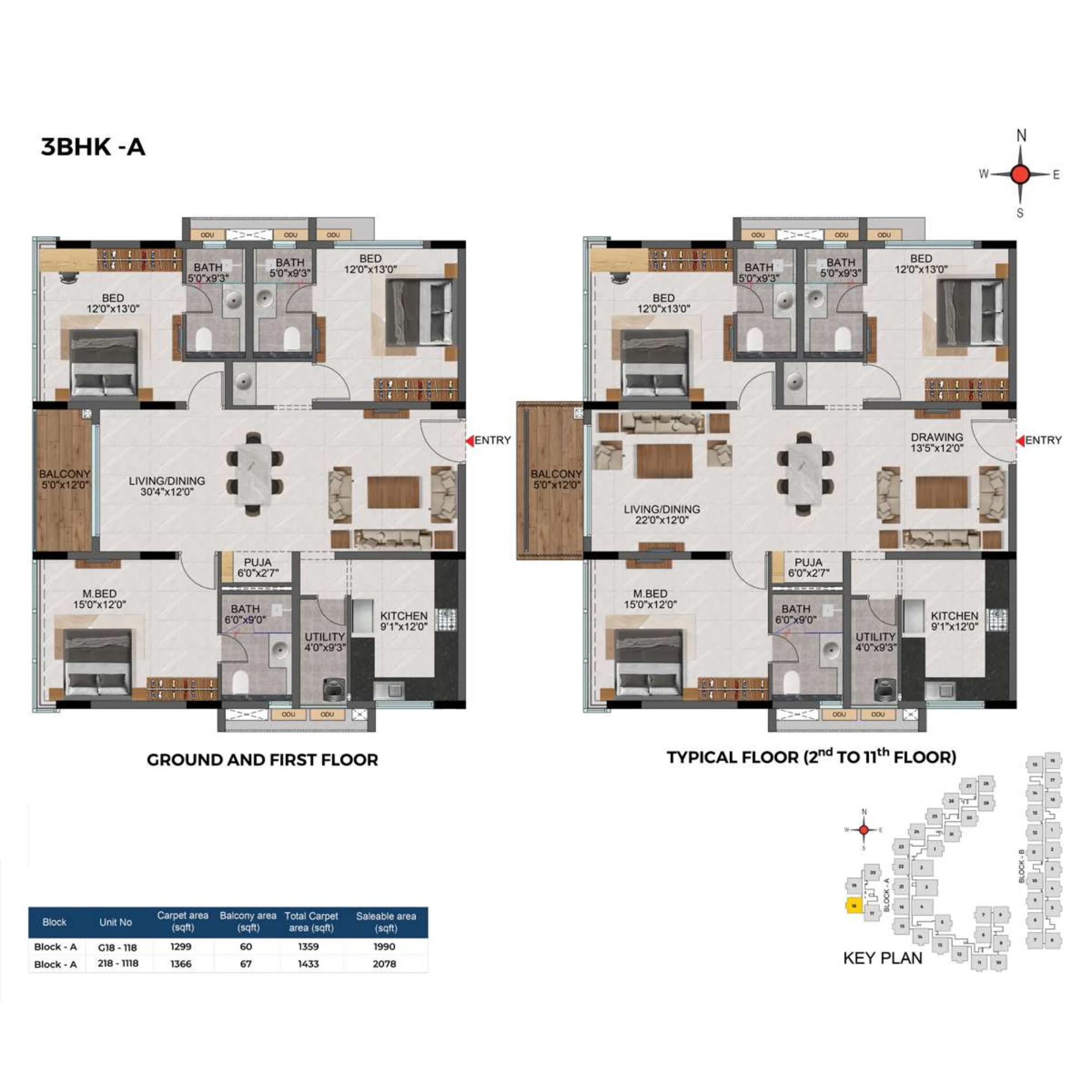3BHK floor plan