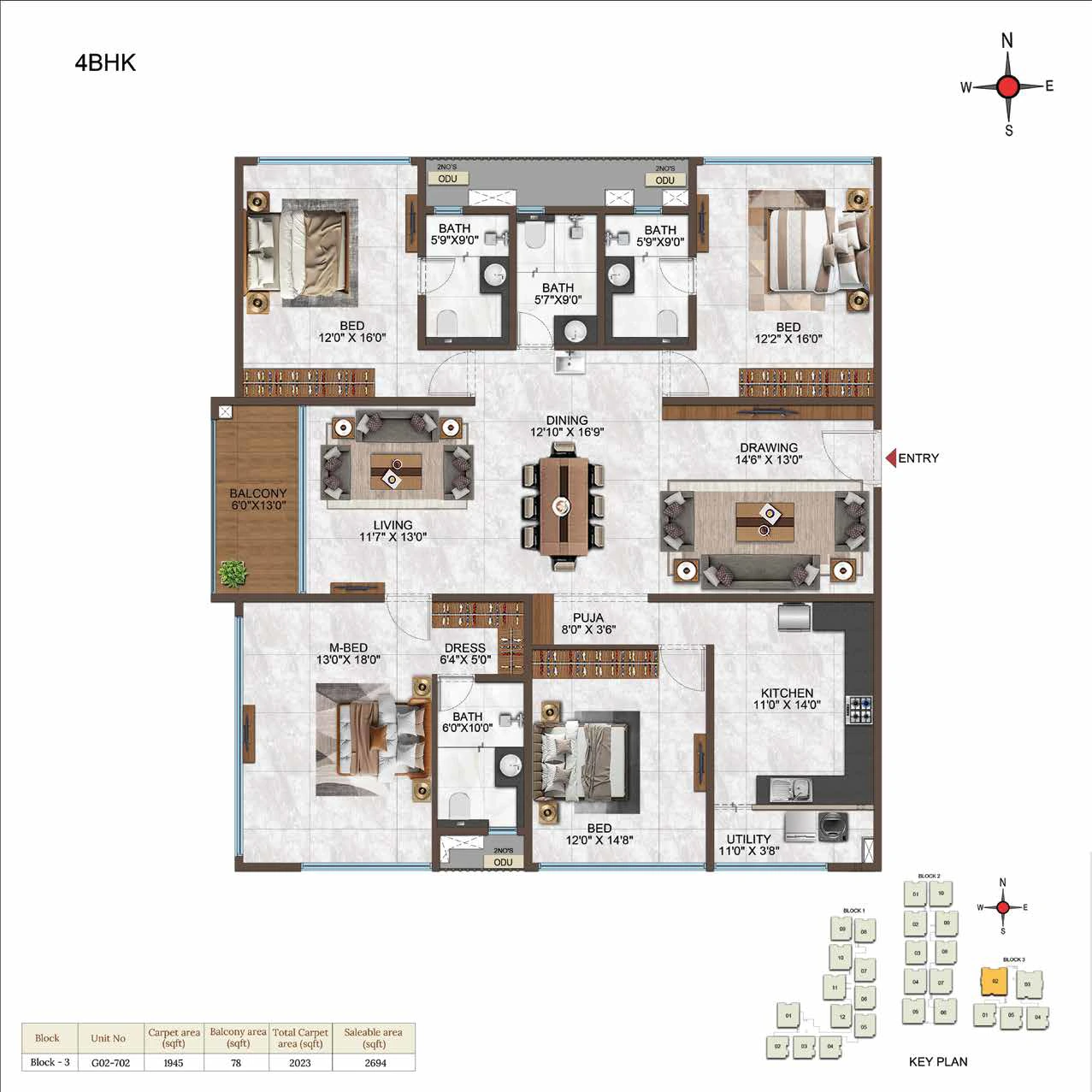 4BHK floor plan