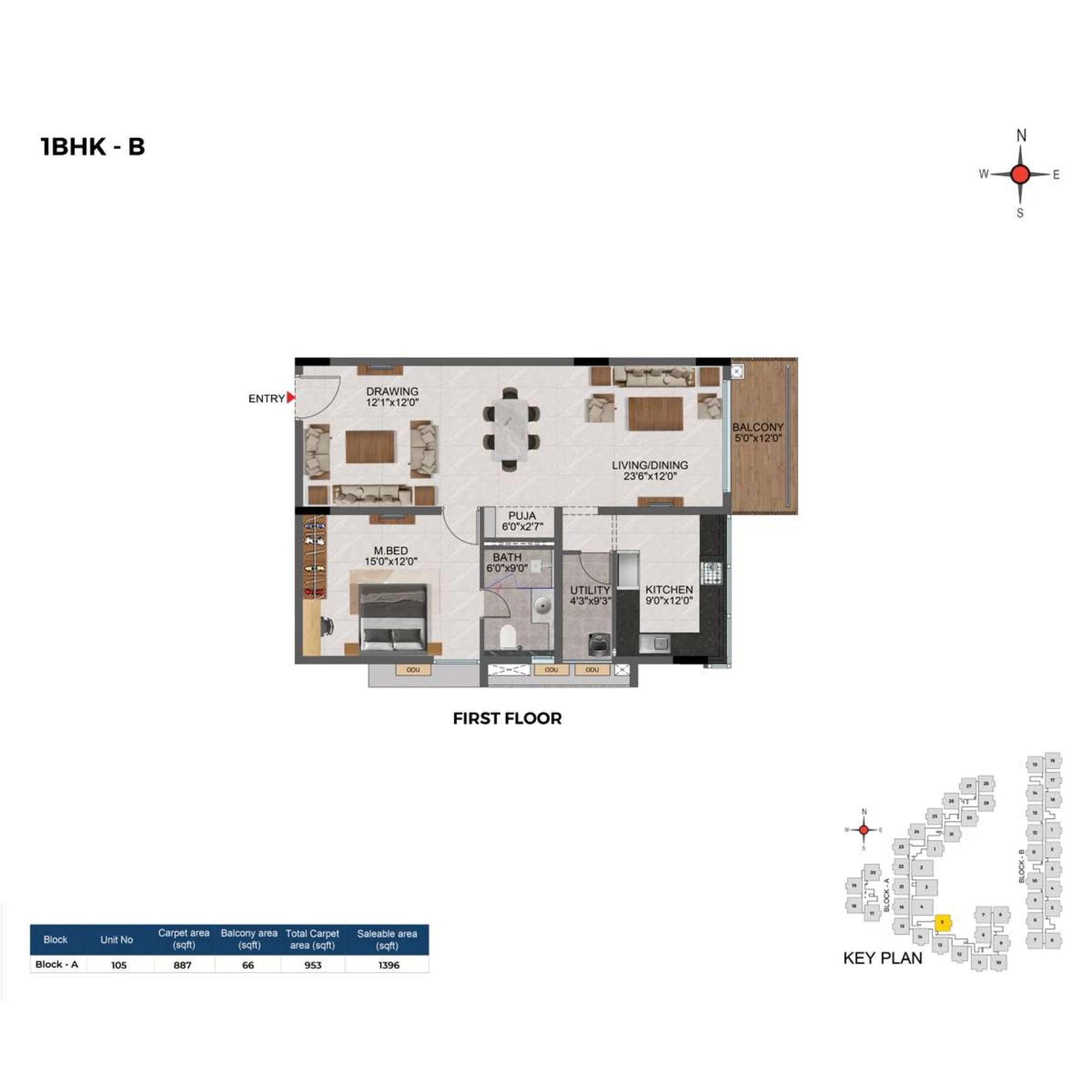 1BHK floor plan