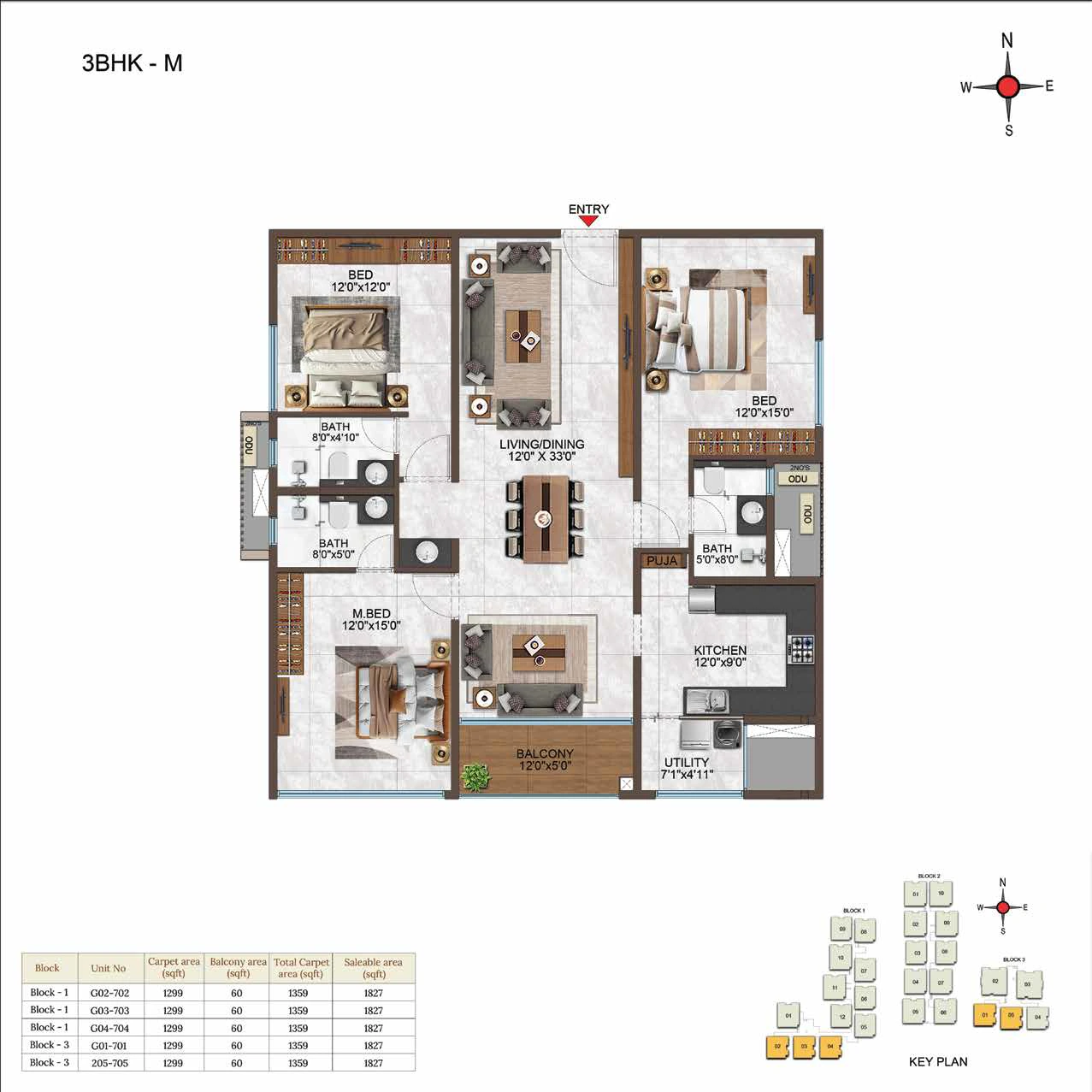 3BHK floor plan
