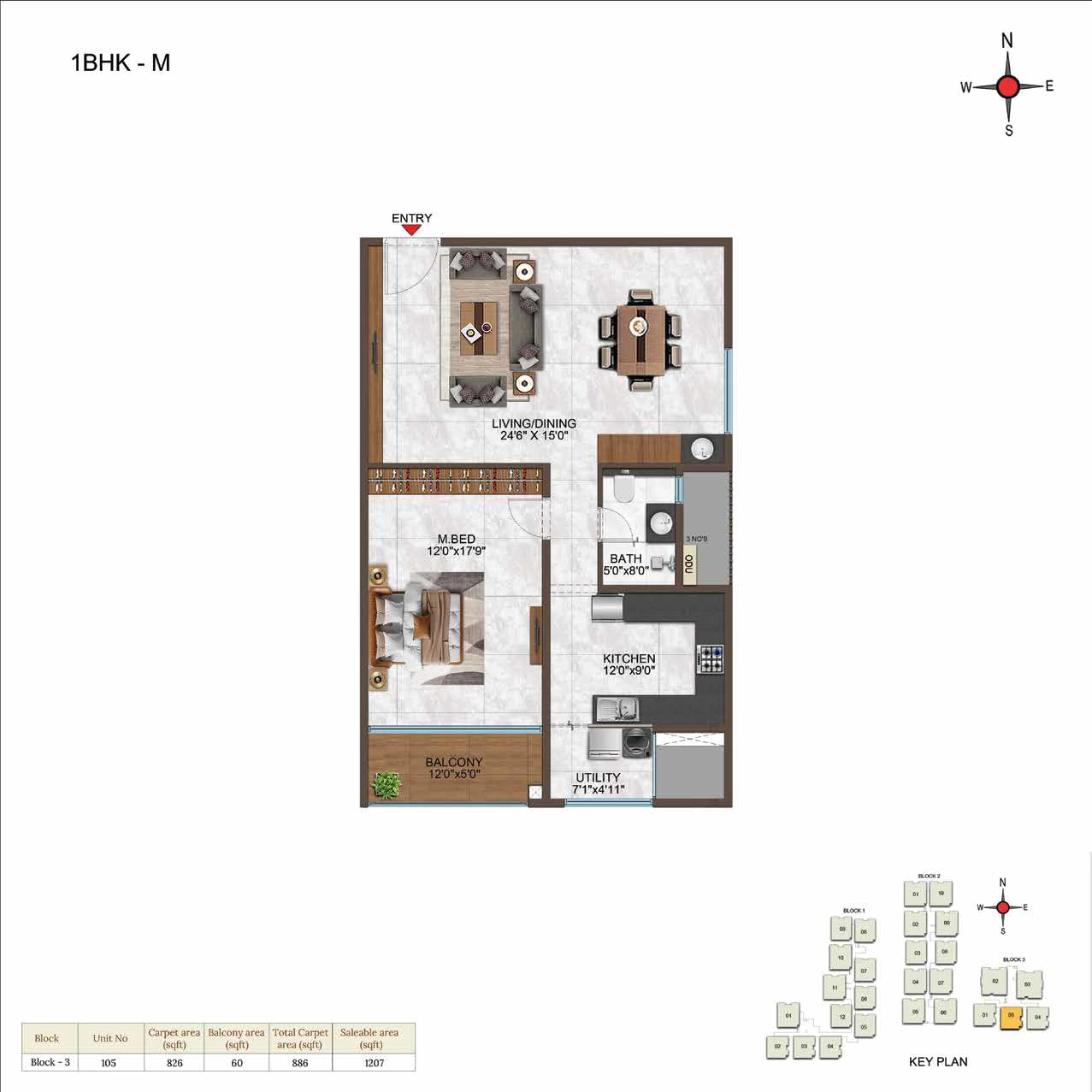 1BHK floor plan