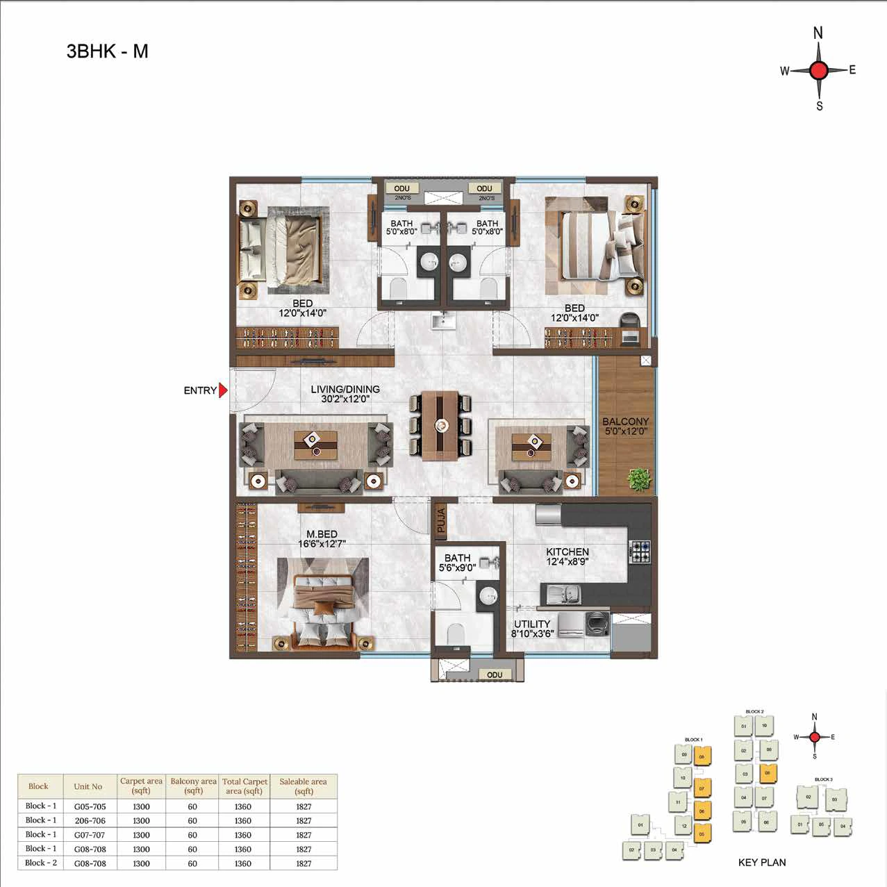 3BHK floor plan