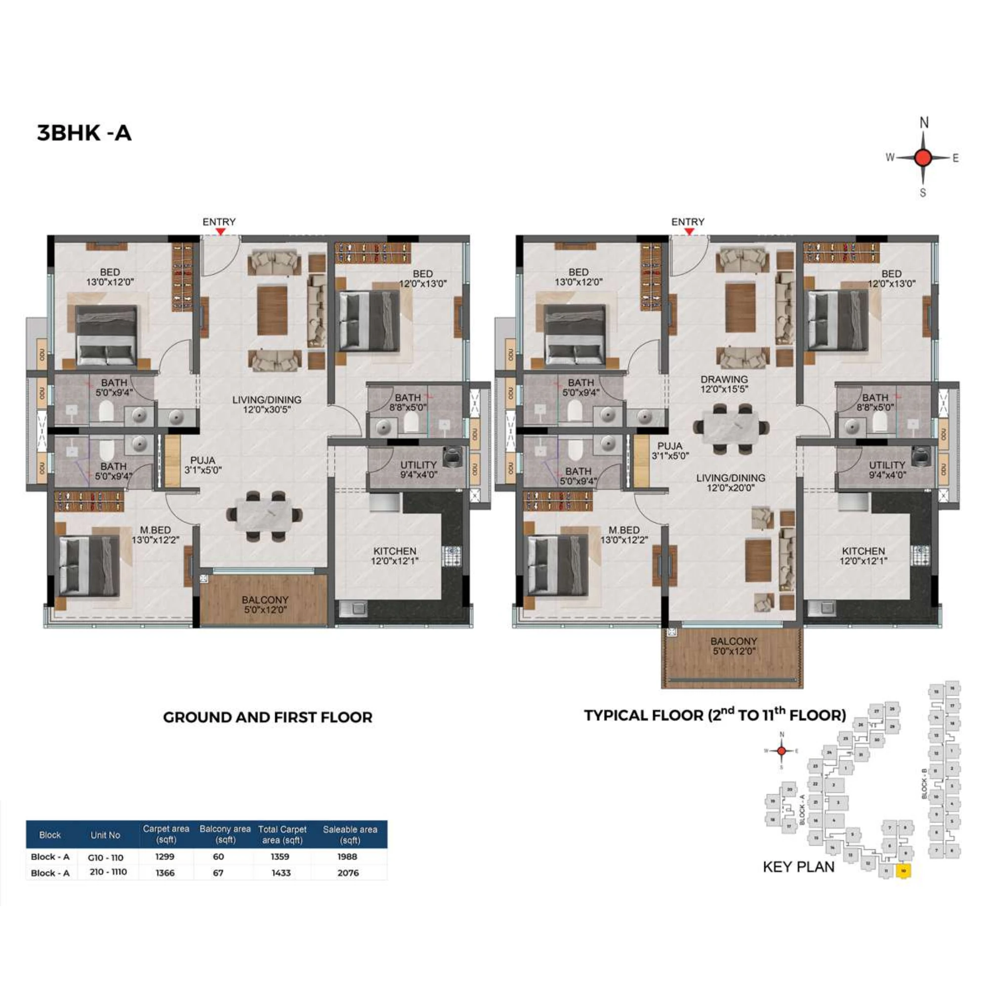 3BHK floor plan